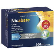 Nicabate Gum Nicotine 2mg Regular Strength Extra Fresh Mint X 200