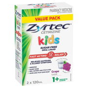 Zyrtec Kids Fast Acting Hayfever & Allergy Relief Liquid - Grape 120ml X 2 (Value Pack) Aged Smart