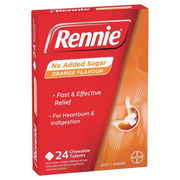 Rennie Indigestion & Heartburn Relief (No Added Sugar) Orange Chewable Tab X 24