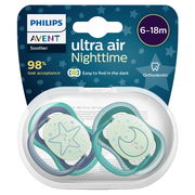 Avent Ultra Air Soother Nighttime Glow 6-18 Months X 2 (Assorted Designs/Colours)