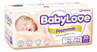 BabyLove Premmie Nappy (1.5-3kg) X 30 (Limit 2 boxes per order) Aged Smart