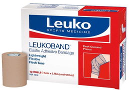 Leuko Leukoband Elastic Adhesive Bandage Flesh Coloured Roll (7.5cm X 2.75m) X 12