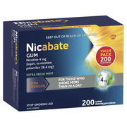 Nicabate Gum Nicotine 4mg Extra Strength Extra Fresh Mint X 200