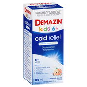 Demazin Kids 6+ Cold Relief Colour Free Syrup Peach & Vanilla Flavour 200ml Aged Smart