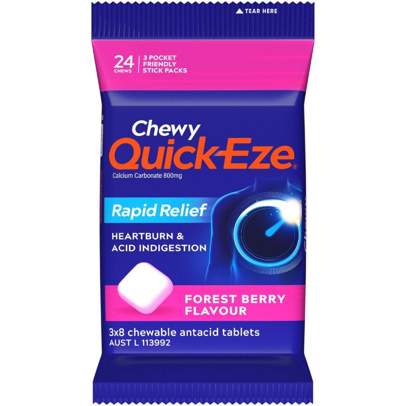 Quick-Eze Rapid Relief Chewy Forest Berry Antacid Tab Multi Pack 3 X 8