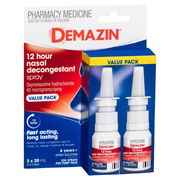 Demazin 12 Hour Nasal Decongestant Spray Value Pack 20ml X 2 Aged Smart