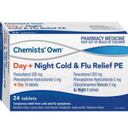 Chemists' Own Cold & Flu Relief Day + Night PE Tab X 24 Aged Smart