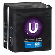 U by Kotex Pads Extra Overnight Regular with Wings X 10