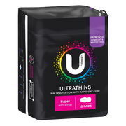 U By Kotex Pads Super Ultrathins with Wings X 12