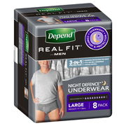 Depend Real Fit Night Defence Underwear for Men Large X 8 (Limit 4 per order)