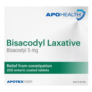 ApoHealth Bisacodyl Laxative 5mg Tab X 200 (Generic for Dulcolax)  - LIMIT OF 2 UNITS PER ORDER Aged Smart
